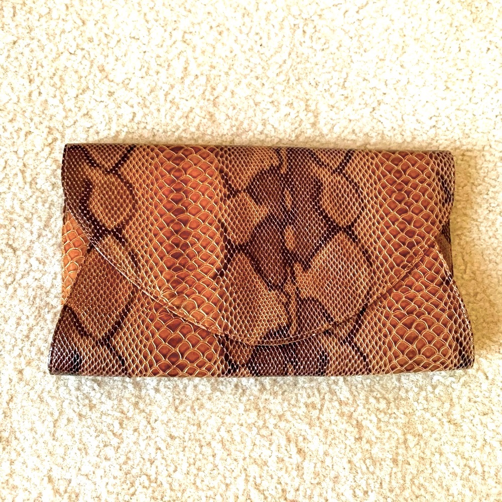 Brown Snakeskin Envelope Clutch NEW